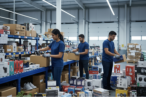 Personal maniobrando cajas dentro de un almacén logístico de e-commerce estratégico en México.